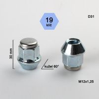 Matice M12x1,25 kužel (nerez víčko), klíč 19, výška 30  