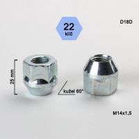 Matice M14x1,5 kužel, otevřená, klíč 22; výška 25  