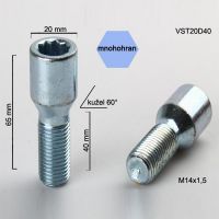 Šroub M14x1,5x40 kužel s vnitřním mnohohranem, průměr hlavy 20mm, výška 65 