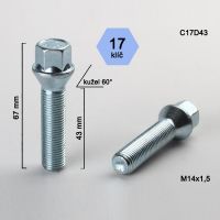 Šroub M14x1,5x43 kužel, klíč 17; výška 67  